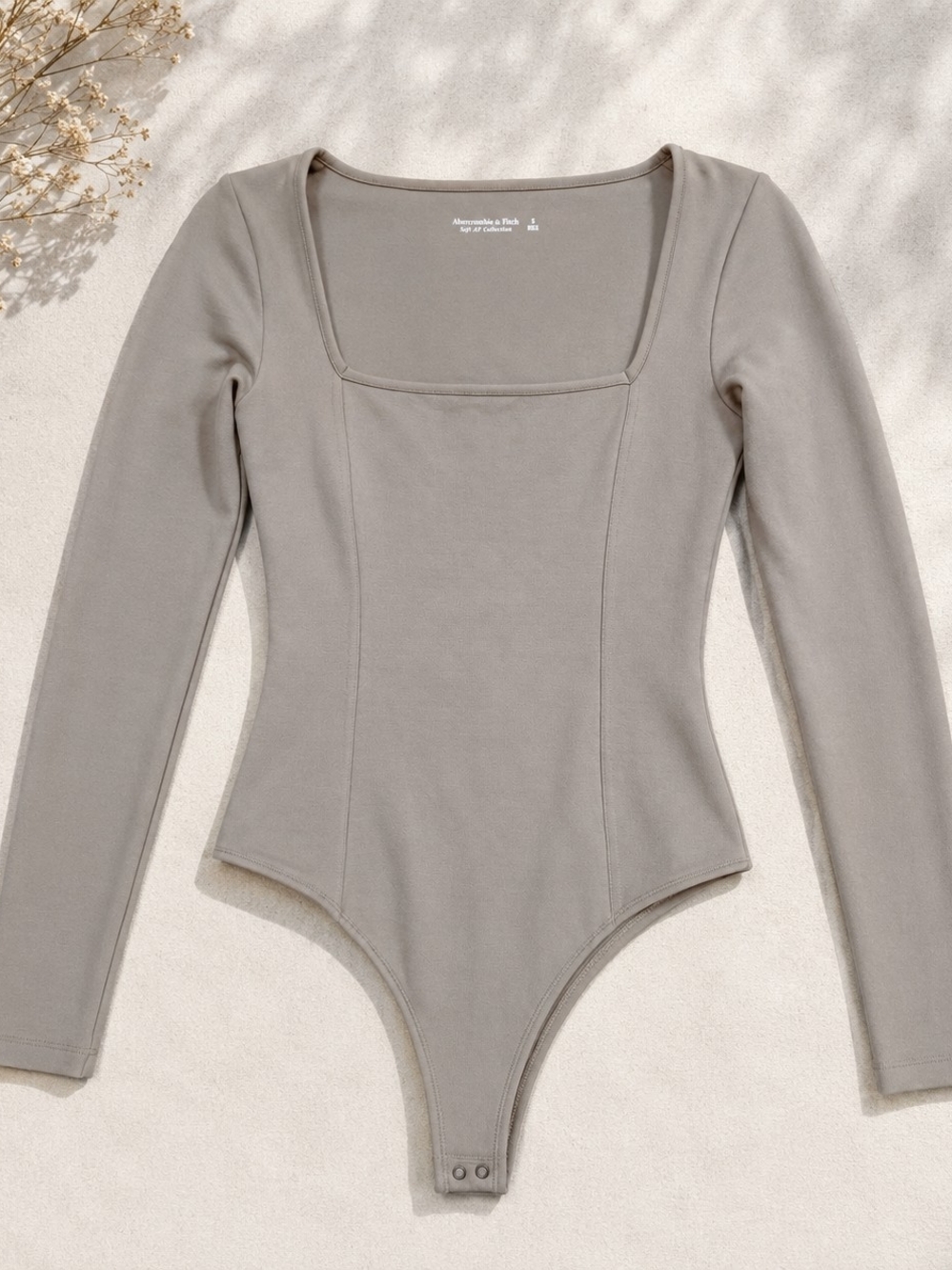 Abercrombie & Fitch Soft A&F Square Neck Bodysuit Taupe Size Small - Picture 1 of 5